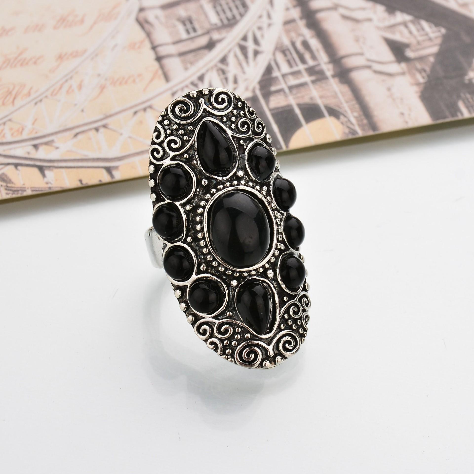 Bohemian Retro Blå Turkis Ring Sliver Carved Dame Ringer Tilbehør