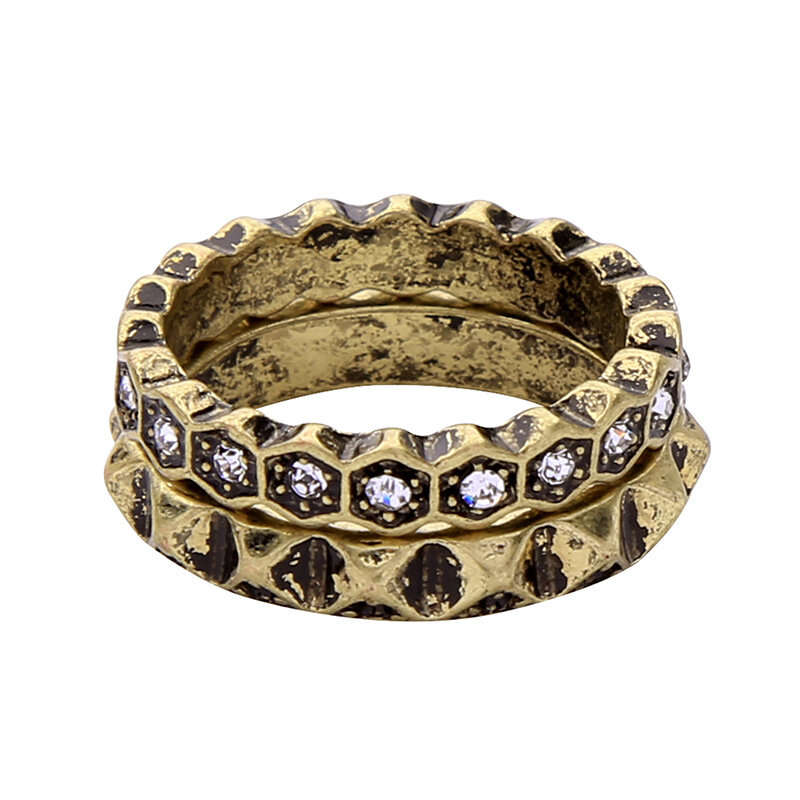 Dobbeltlags Rhinestone Finger Ring Afrikansk Bronse Kvinner Ring For Gift