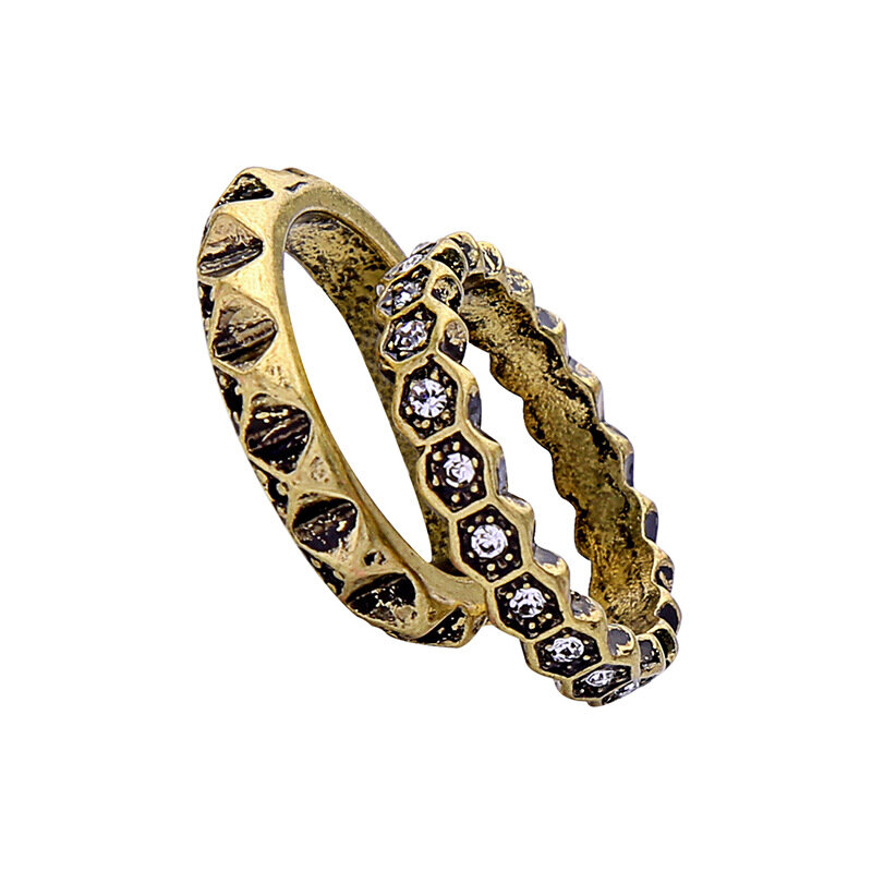 Dobbeltlags Rhinestone Finger Ring Afrikansk Bronse Kvinner Ring For Gift