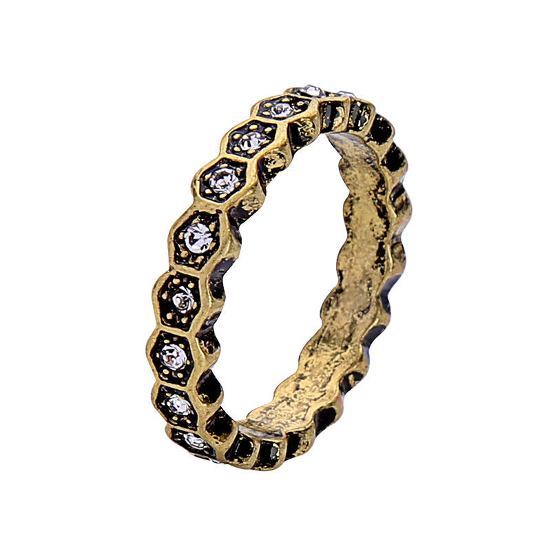 Dobbeltlags Rhinestone Finger Ring Afrikansk Bronse Kvinner Ring For Gift