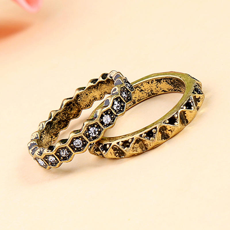 Dobbeltlags Rhinestone Finger Ring Afrikansk Bronse Kvinner Ring For Gift