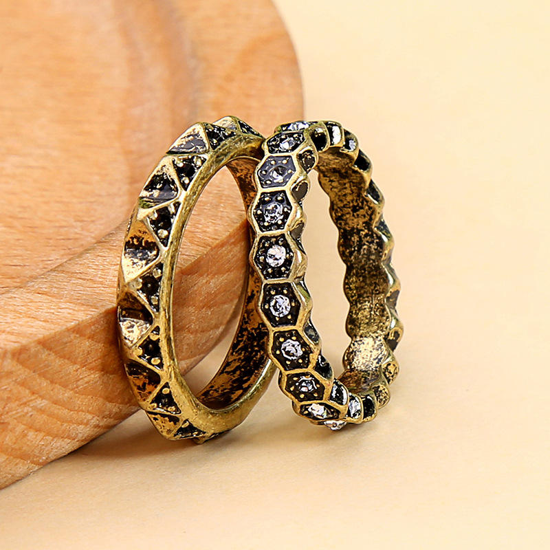 Dobbeltlags Rhinestone Finger Ring Afrikansk Bronse Kvinner Ring For Gift