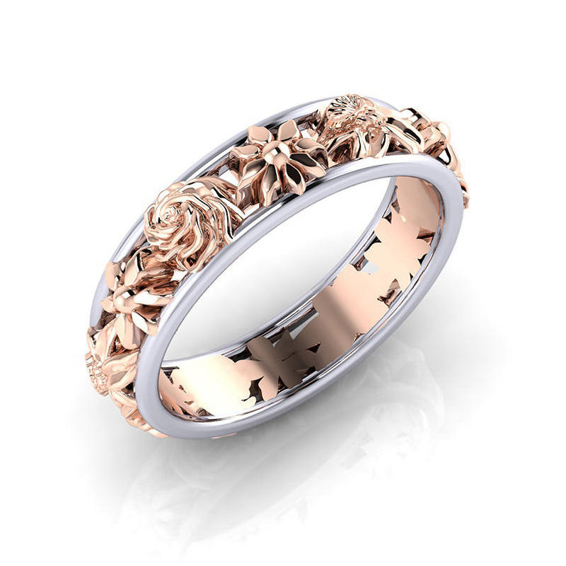 Mote Dobbel Farge Blomst Finger Ring Rund Form Rose Gull Dame Ringer Smykker