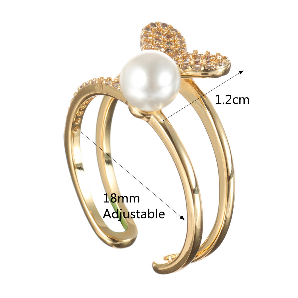 Mote Open End Ring 18k Gullbelagt Zirconia Dobbeltlags Hjerteperlering For Kvinner