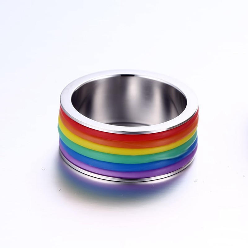 Mote Rustfritt Stål Fingerring Rainbow Silikonring For Kvinner Menn Lgbt Band Unisex Smykker