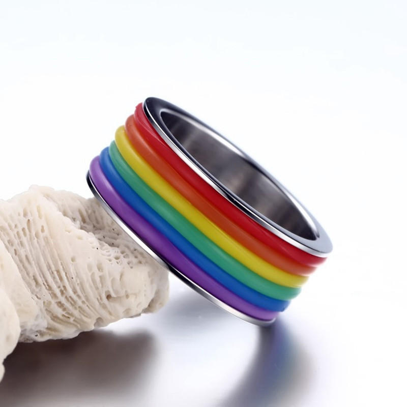 Mote Rustfritt Stål Fingerring Rainbow Silikonring For Kvinner Menn Lgbt Band Unisex Smykker