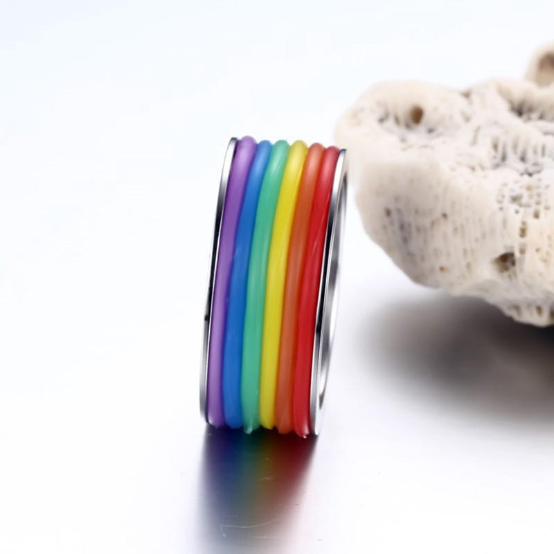 Mote Rustfritt Stål Fingerring Rainbow Silikonring For Kvinner Menn Lgbt Band Unisex Smykker