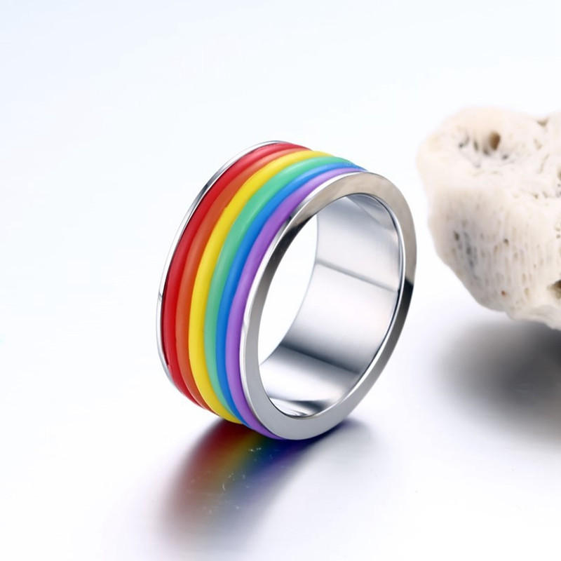 Mote Rustfritt Stål Fingerring Rainbow Silikonring For Kvinner Menn Lgbt Band Unisex Smykker