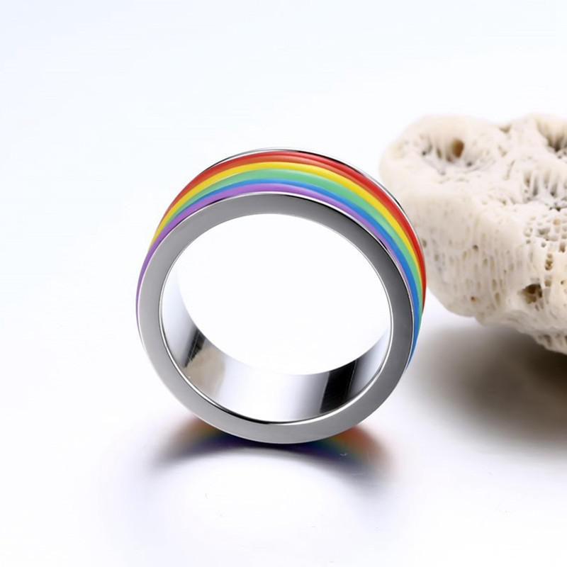 Mote Rustfritt Stål Fingerring Rainbow Silikonring For Kvinner Menn Lgbt Band Unisex Smykker