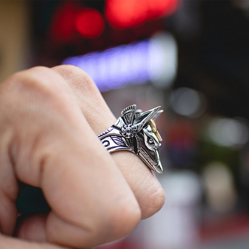 Punk Fingerring Titanium Stål Kors Anubis Hode Portrett Fingerringer Tilbehør Smykker For Menn