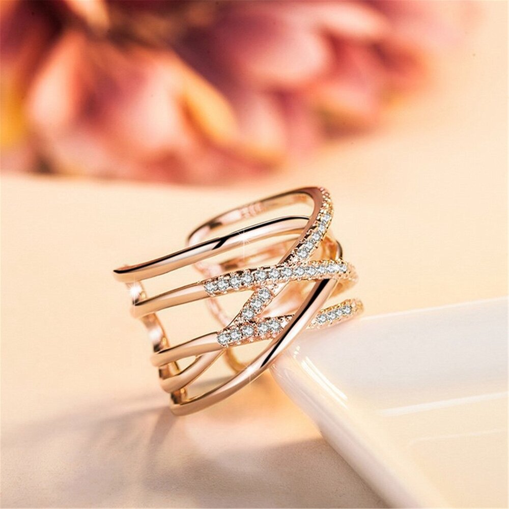 Stablebar Twining Clear CZ Ring Dazzling Zirconia Engasjement Finger Ringer For Dame