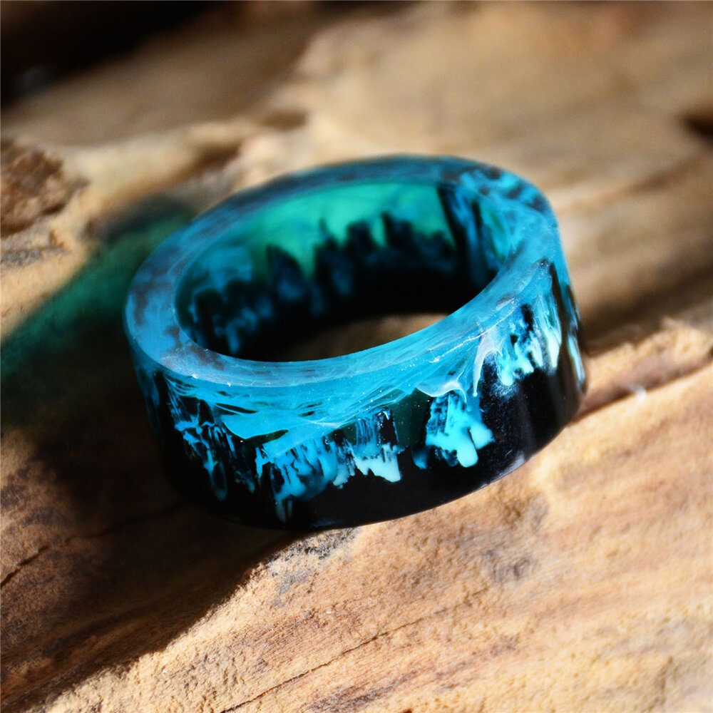 Time Gem Epoxy Ring Gjør Det Selv Håndlaget Blekkmaling Magic Forest Resin Ring Unisex