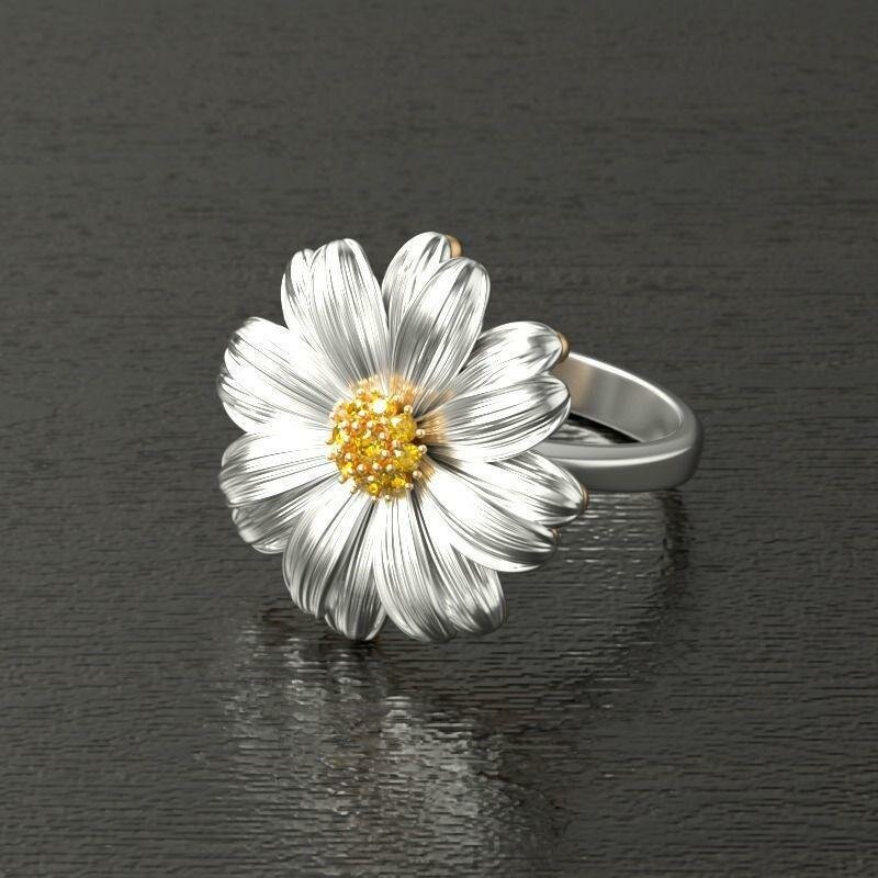 Trendy Chrysanthemum Small Daisy Flower Dameringer Wild Small Fresh Diamond Mount Smykker