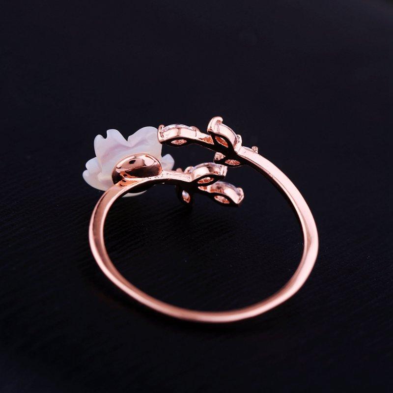 Trendy Delikat Zirconia Krystallring Bladskall Blomst Rose Gull Åpne Ringer For Kvinner Jente