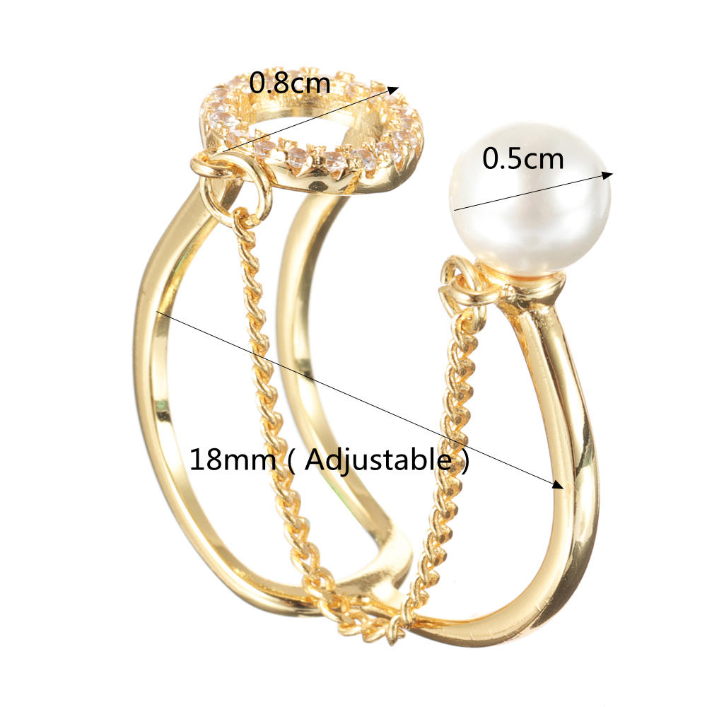 Trendy Open End Ring 18k Gullbelagt Zirconia Rund Perlering For Kvinner