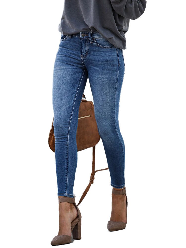 Casual Dame Glidelås Slim Lang Denim Jeans