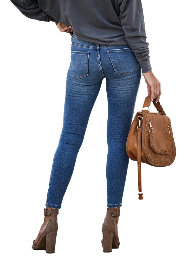 Casual Dame Glidelås Slim Lang Denim Jeans