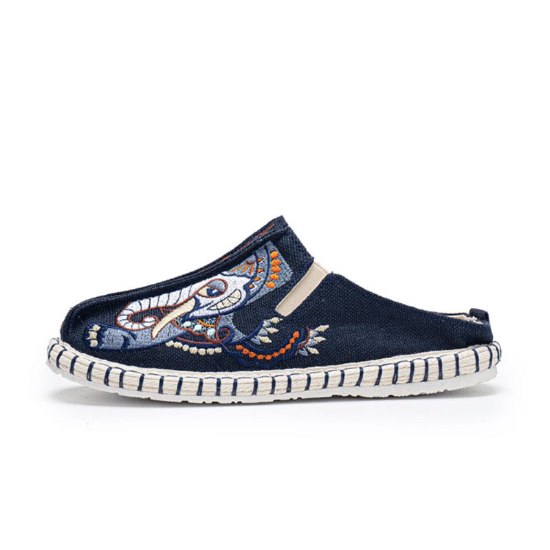 Herre Canvas Pustende Folkways Mønster Closed Toe Slip On Casual Flate Tøfler