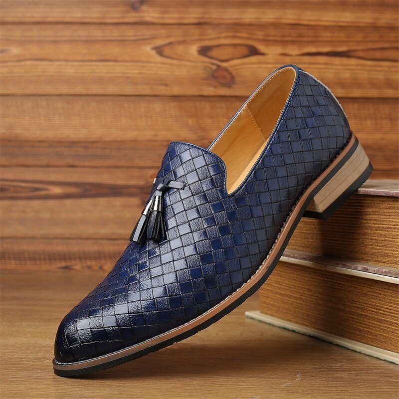 Herre Skinn Pustende Vintage Weave Dusk Spiss Tå Slip On Komfortable Uformelle Business Sko