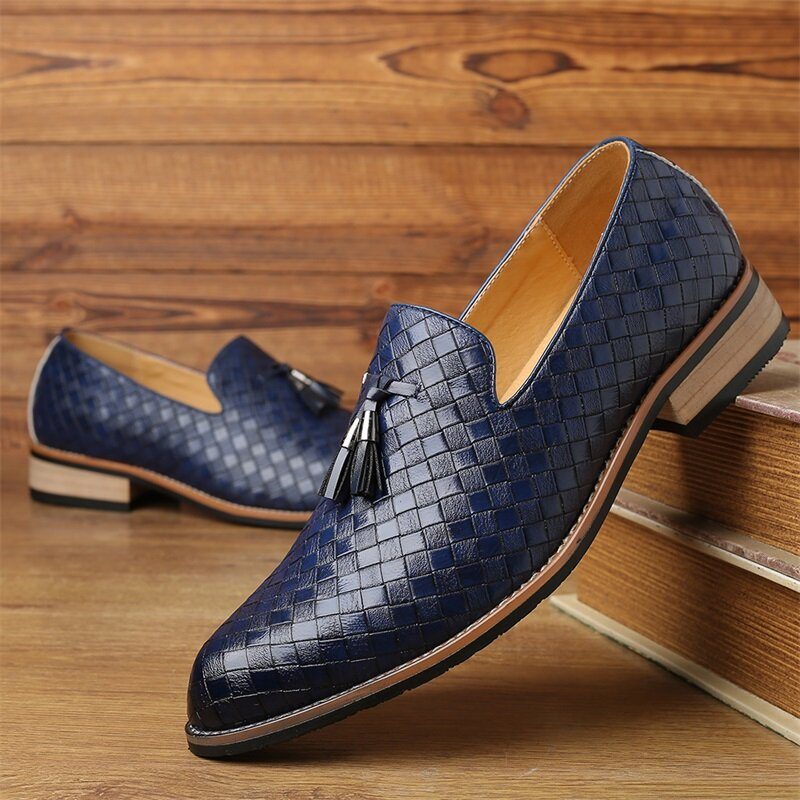 Herre Skinn Pustende Vintage Weave Dusk Spiss Tå Slip On Komfortable Uformelle Business Sko