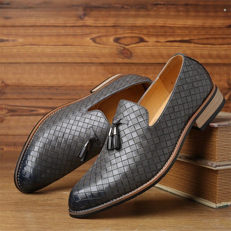 Herre Skinn Pustende Vintage Weave Dusk Spiss Tå Slip On Komfortable Uformelle Business Sko