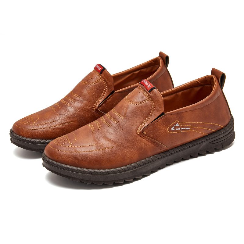 Herremotebrodert Behagelig Myk Såle Slip-on Uformelle Flate Loafers