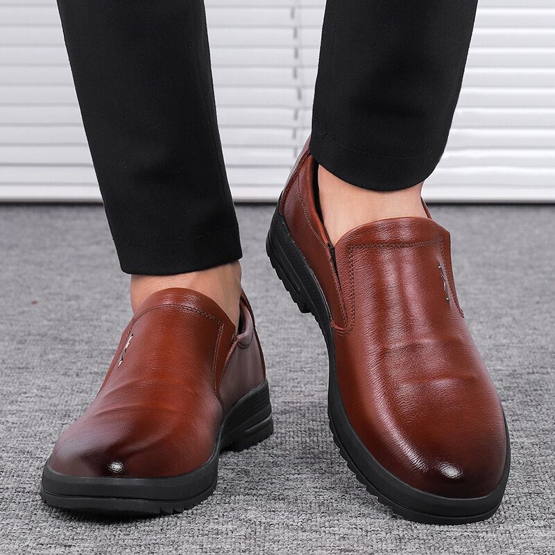 Menn Comfy Ekte Skinn Sklisikre Slip On Business Casual Sko