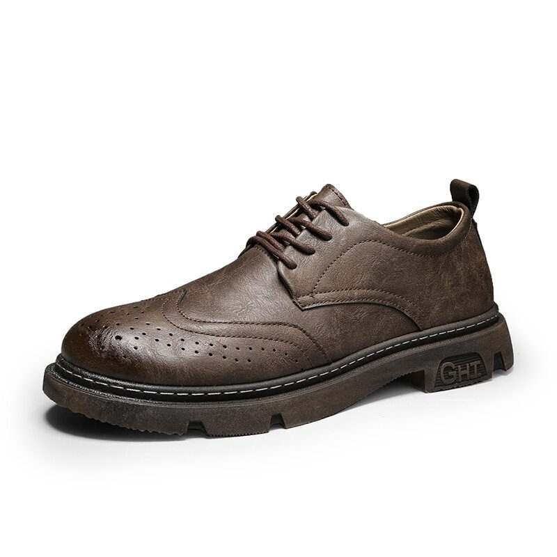 Menn Comfy Rund Toe Lace Up Oxfords Brogue Casual Sko