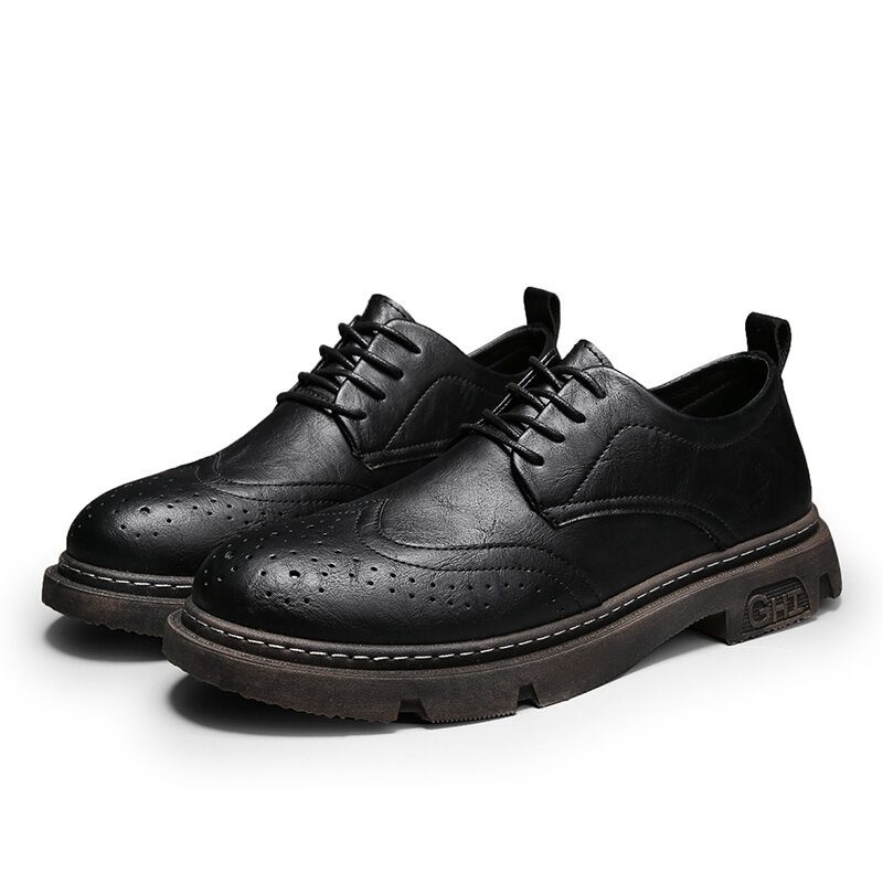 Menn Comfy Rund Toe Lace Up Oxfords Brogue Casual Sko