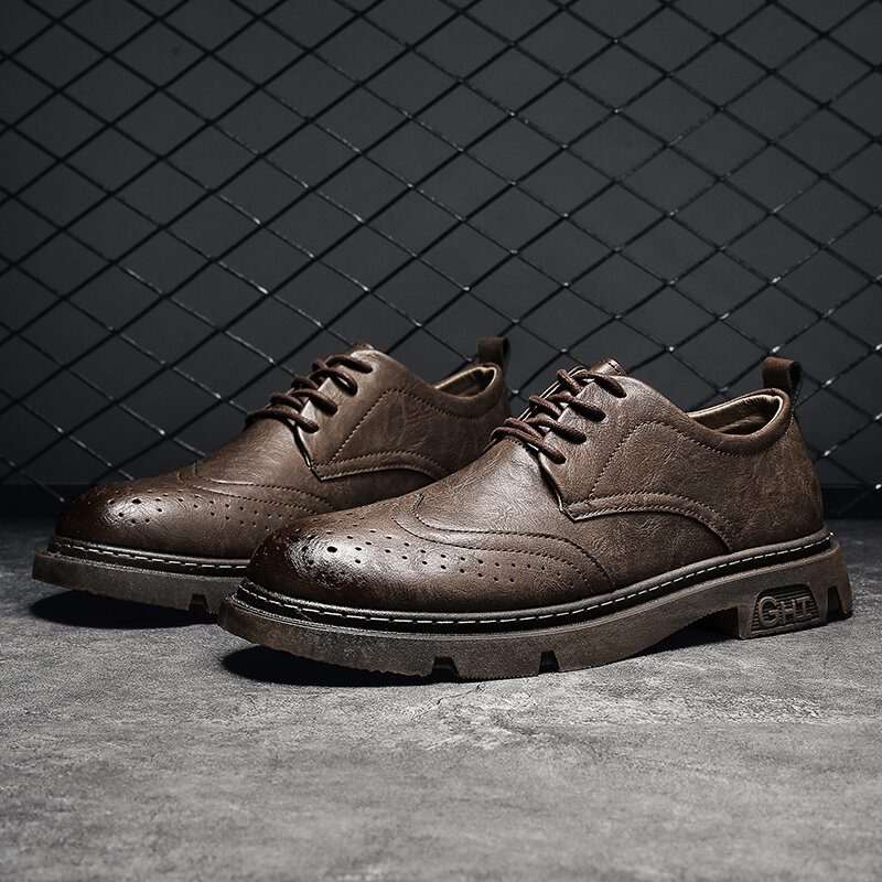 Menn Comfy Rund Toe Lace Up Oxfords Brogue Casual Sko