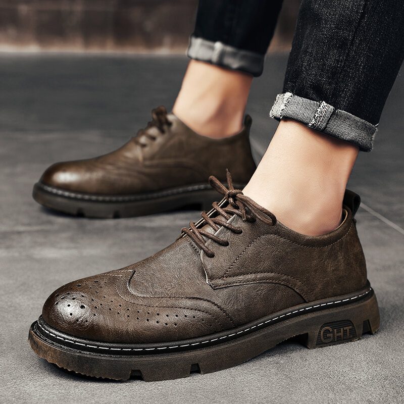 Menn Comfy Rund Toe Lace Up Oxfords Brogue Casual Sko