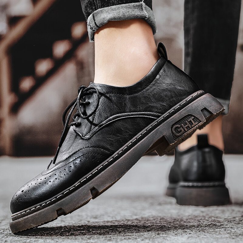 Menn Comfy Rund Toe Lace Up Oxfords Brogue Casual Sko