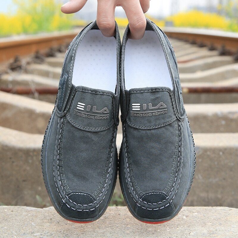 Menn Old Peking Comfy Pustende Slip On Casual Canvas Sko