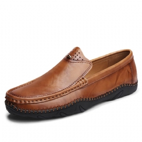 Menn Retro Ekte Skinn Slip On Stitching Business Arbeid Uformelt Kjøre Loafers Sko