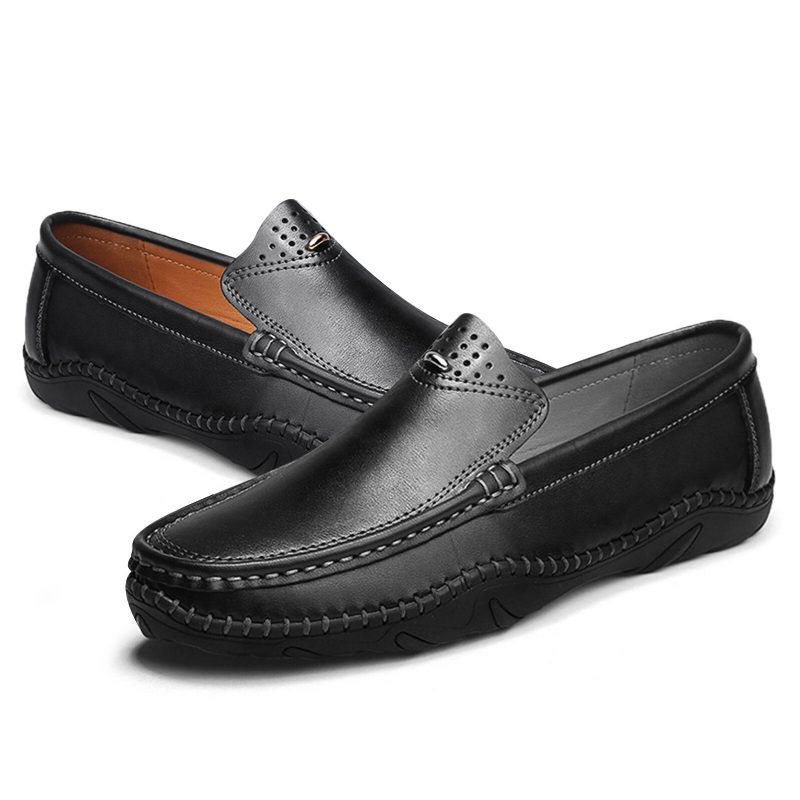 Menn Retro Ekte Skinn Slip On Stitching Business Arbeid Uformelt Kjøre Loafers Sko