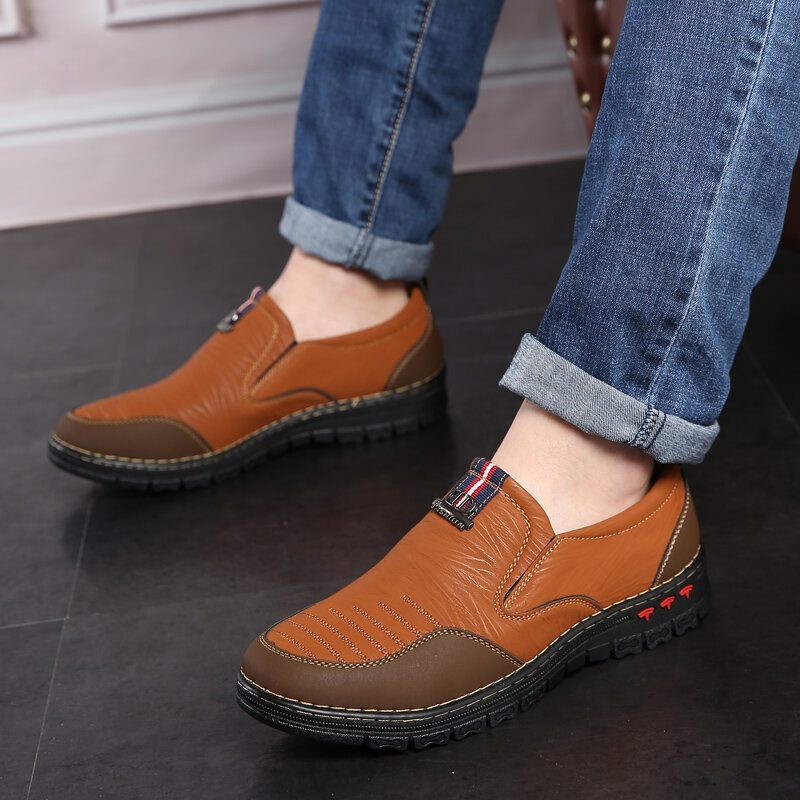 Menn Retro Stitching Slip On Microfiber Leather Casual Loafers Kjøresko