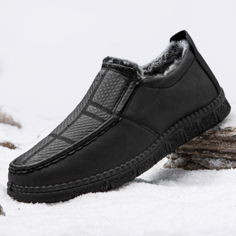 Sklisikker Herreskinn Varmfôret Myk Såle Solid Komfortabel Slip On Outdoor Casual Snøsko