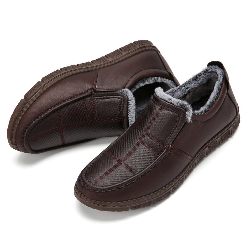 Sklisikker Herreskinn Varmfôret Myk Såle Solid Komfortabel Slip On Outdoor Casual Snøsko