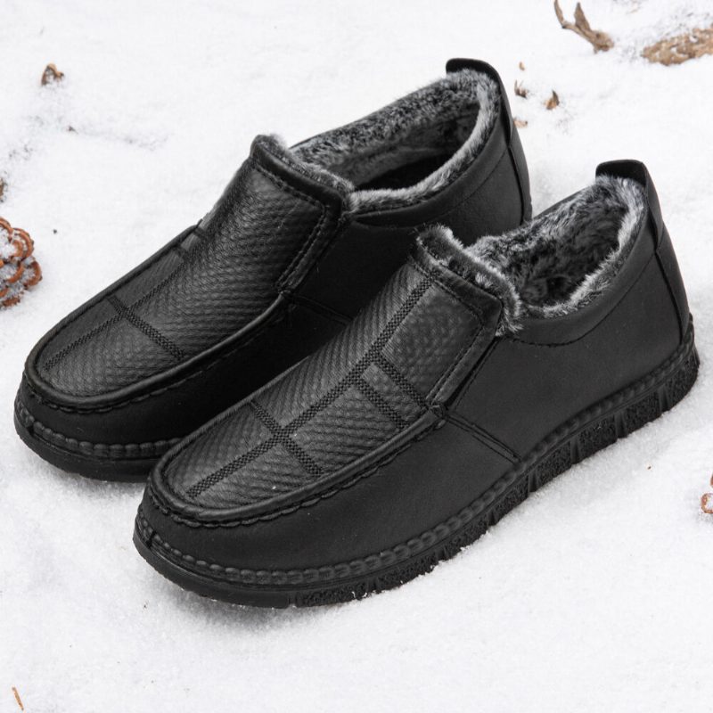 Sklisikker Herreskinn Varmfôret Myk Såle Solid Komfortabel Slip On Outdoor Casual Snøsko