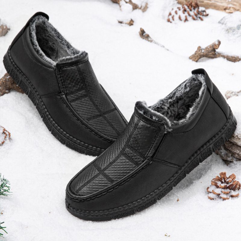 Sklisikker Herreskinn Varmfôret Myk Såle Solid Komfortabel Slip On Outdoor Casual Snøsko