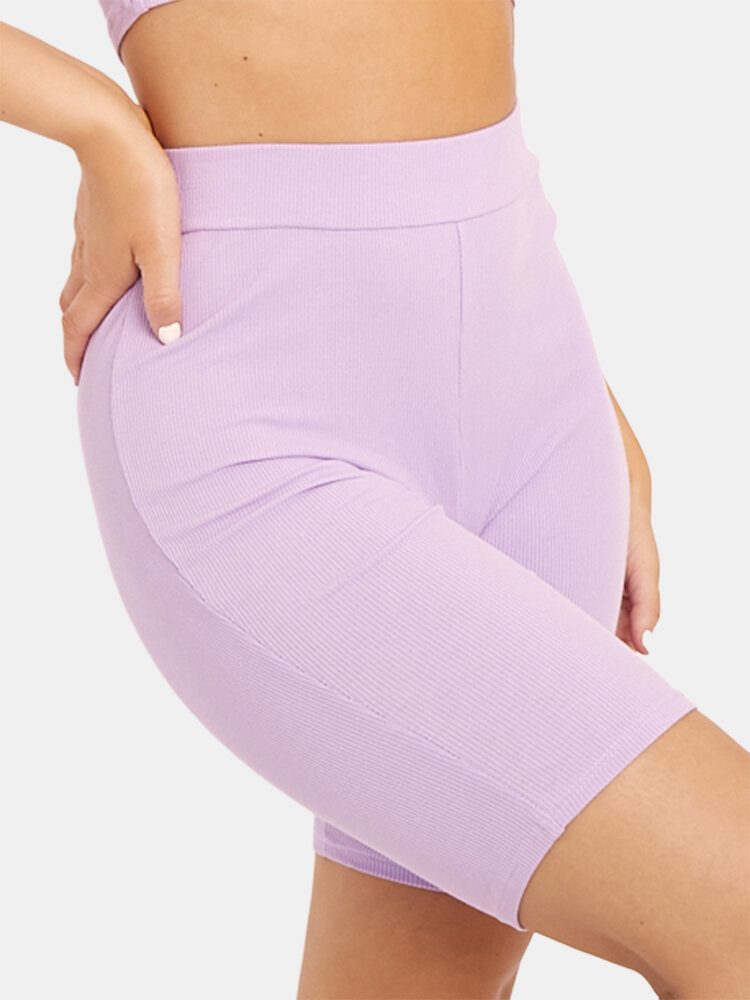 Dame Ensfarge Høy Midje Elastisk Sport Fitness Shorts