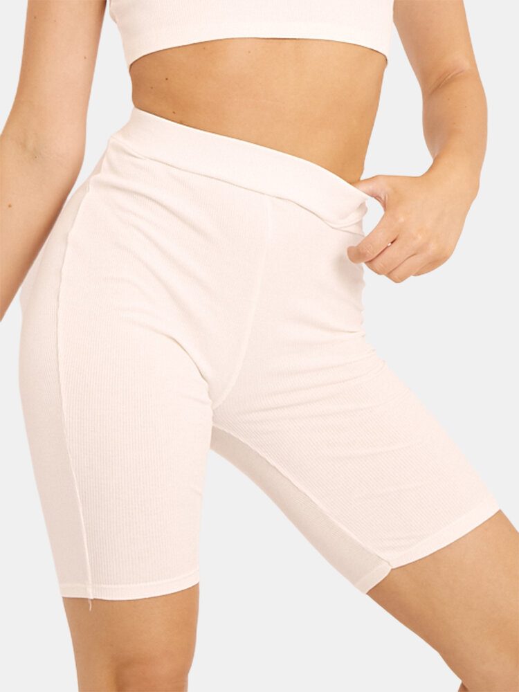 Dame Ensfarge Høy Midje Elastisk Sport Fitness Shorts