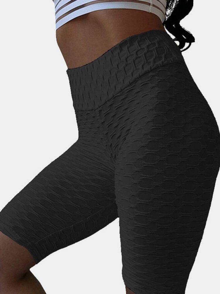 Dame Ensfarget Jacquard Sports Yoga Shorts Med Høy Midje