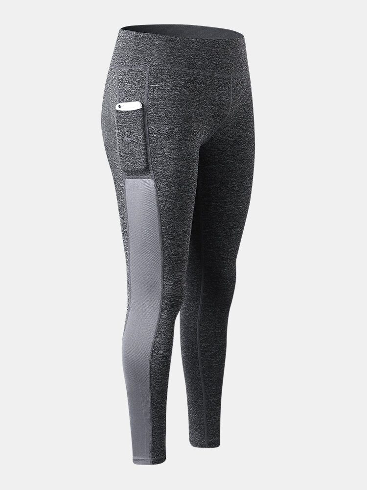 Dame Kontrastfarge Quick Dry Moisture Wicking Pocket Sport Bukser Med Høy Midje