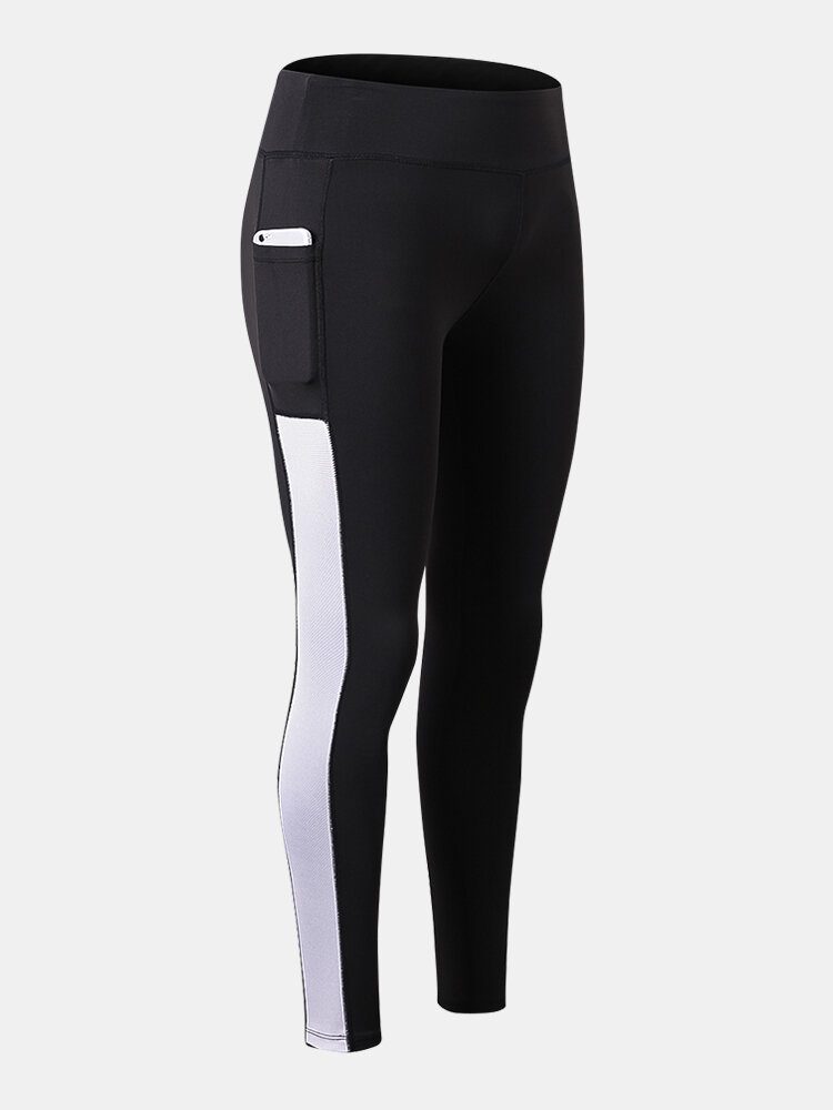 Dame Kontrastfarge Quick Dry Moisture Wicking Pocket Sport Bukser Med Høy Midje