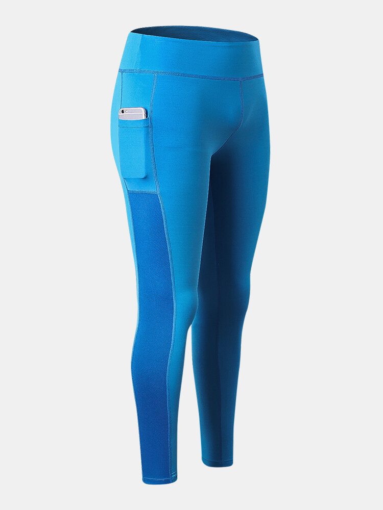 Dame Kontrastfarge Quick Dry Moisture Wicking Pocket Sport Bukser Med Høy Midje