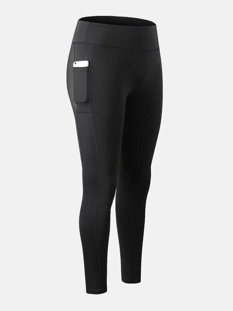 Dame Kontrastfarge Quick Dry Moisture Wicking Pocket Sport Bukser Med Høy Midje