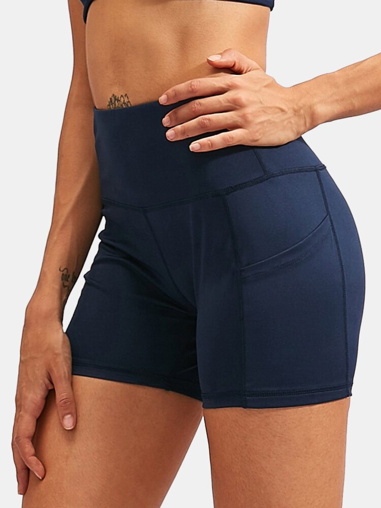 Fitness Yoga Dame Elastisitet Quick Dry Ensfarge Sportsshorts Med Høy Midje