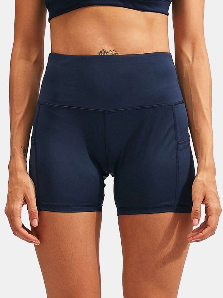 Fitness Yoga Dame Elastisitet Quick Dry Ensfarge Sportsshorts Med Høy Midje