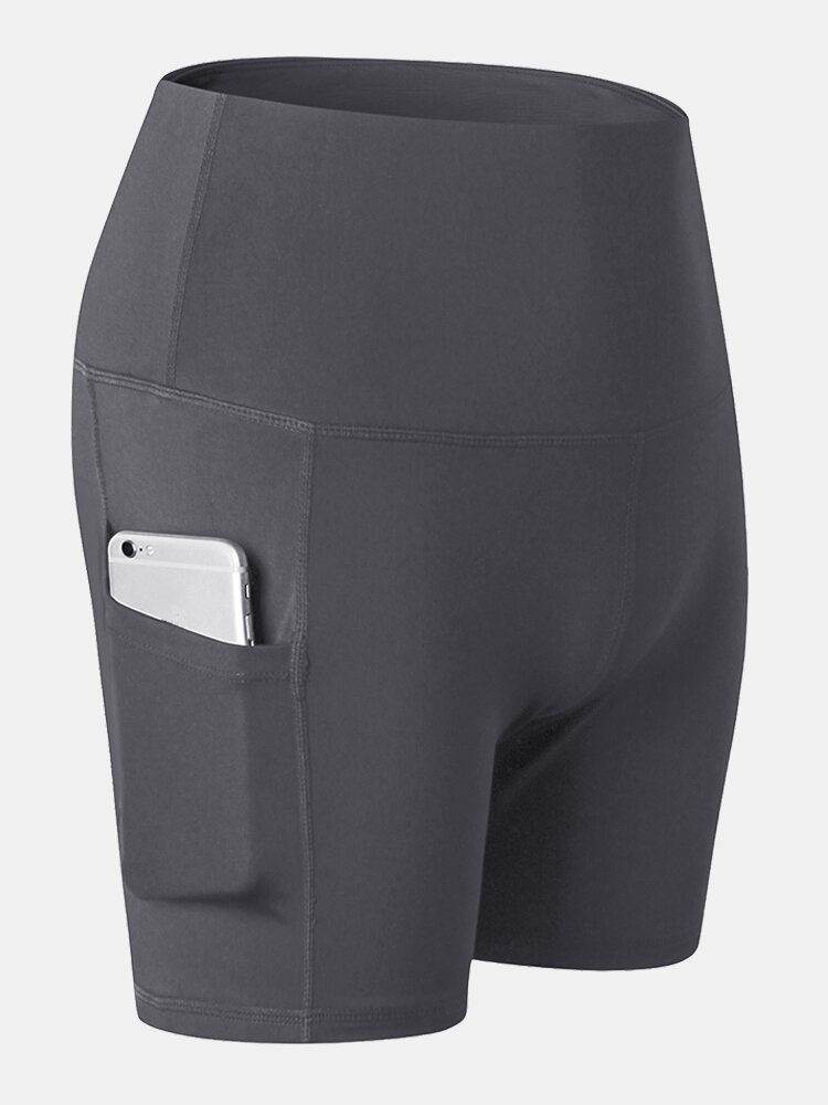 Fitness Yoga Dame Elastisitet Quick Dry Ensfarge Sportsshorts Med Høy Midje